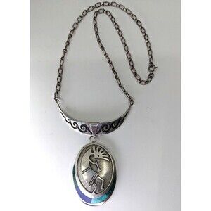 Cecil Ashley Navajo Kokopelli Necklace with Multi Stone Inlay Sterling Silver